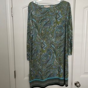Michael Kors 2X Paisley Print Dress w/Black and Turquoise Border @ bottom